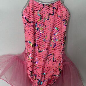 Pink Rainbow Sequin Leotard with Back Tutu